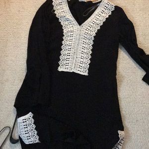 Francesca black dress with white lace detail